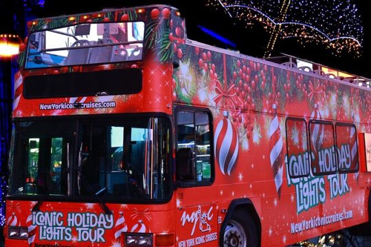Holiday Lights Double Decker Sightseeing Bus with Statue of Liberty Boat Tour